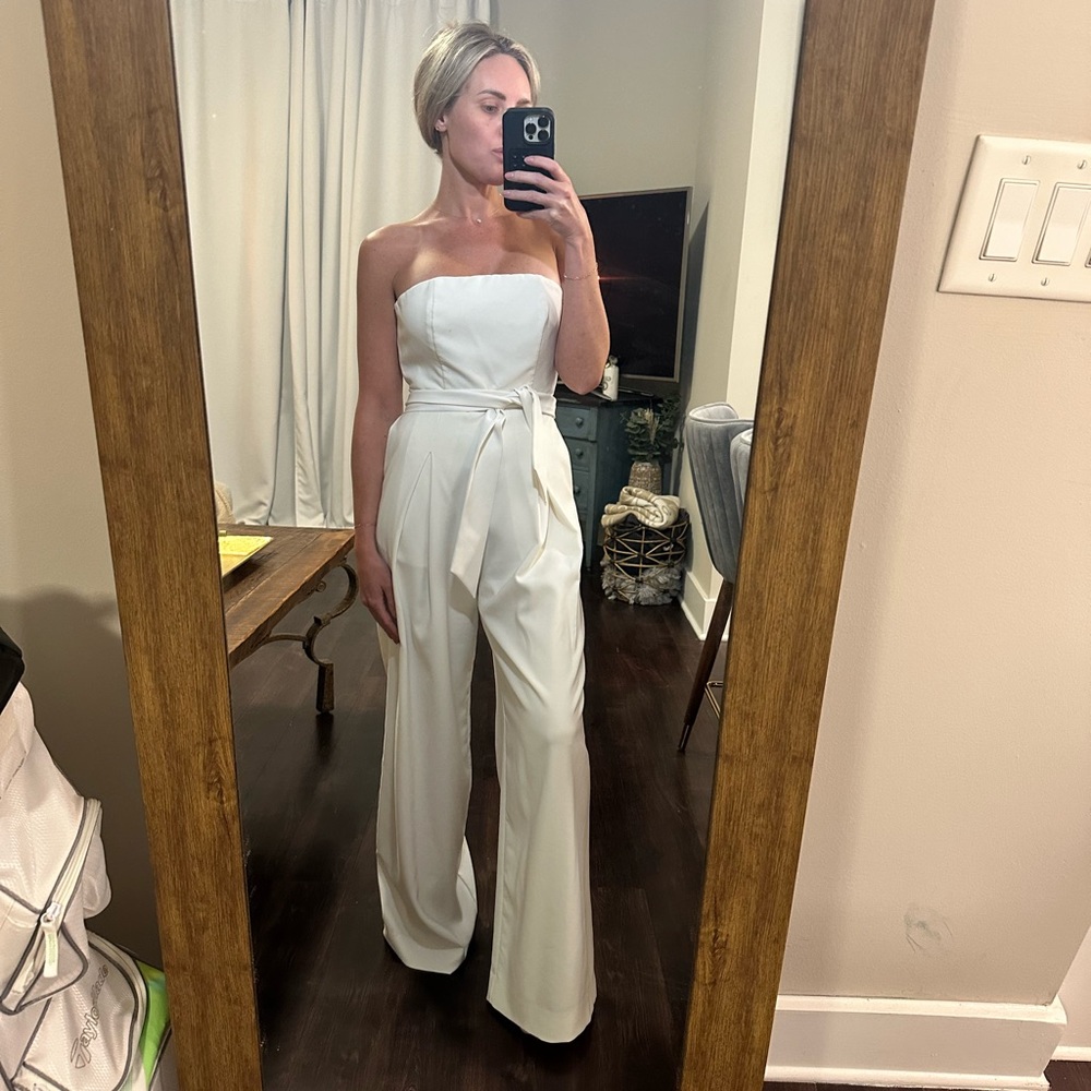NBD Strapless White Jump Suit with Pockets